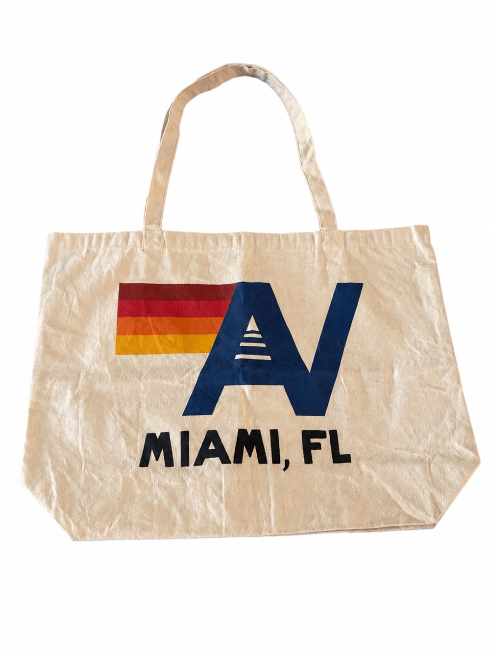 Aviator Nation Miami FL Large Canvas Tote Bag Retro Logo Beach Shopper Cream